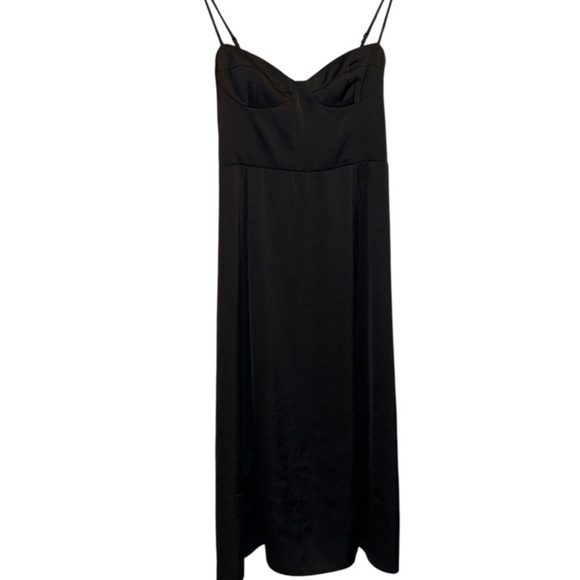 Wilfred Black Dress smocked back size 2 slit front polyester Aritzia - Picture 1 of 5